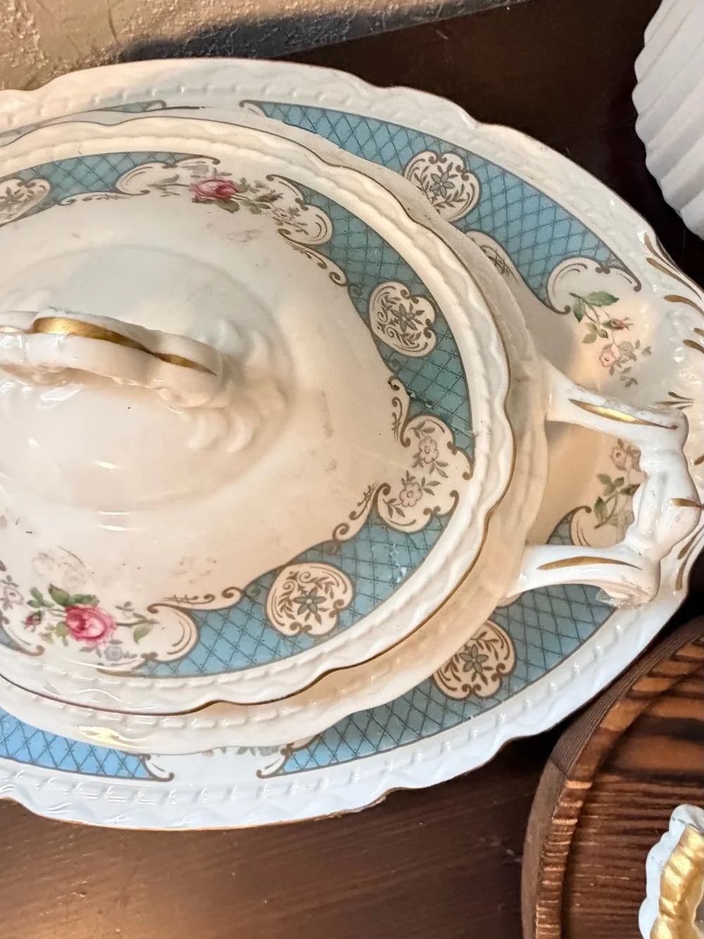 Vintage Royal Jackson / Myott Porcelain Serving Set - 3 Pieces (Blue Floral)